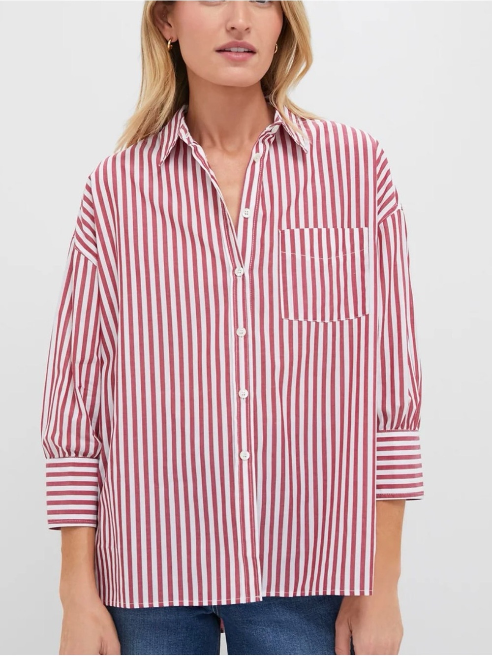 Striped Red and White Button-Up Shirt
